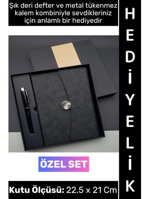 Wintoup #defter Dekoratif Okul Ofis Günlük Not Ajanda Hatıra Anı Tutma Eş Sevgili Anneler Babalar Öğretmenler Günü Çok Şık Mıknatıslı Kutu Hediyelik Çantalı Siyah Deri Defter Tükenmez Kalem Premium Set