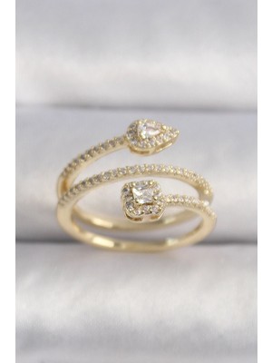 Mabelme Store Mey Ithalat® Pirinç Gold Renk Zirkon Taşlı Ok Model Vıp Seri Kadın Yüzük