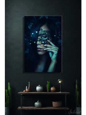 Şehzat Nü Kadın Portre Makyaj Maske Dikey Tekli Kanvas Duvar Tablosu Modern Salon Yatak Odası Ofis Cafe