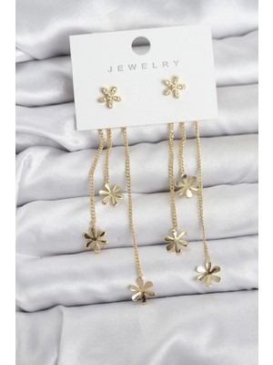 Mabelme Store Mey Ithalat® Papatya Model Gold Renk Pirinç Sallantılı Kadın Küpe