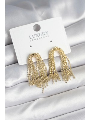 Mabelme Store Mey Ithalat® Pirinç Gold Renk Sallantılı Kadın Küpe