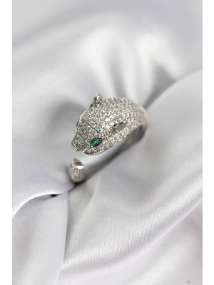 Mabelme Store Mey Ithalat® Jaguar Model Gümüş Renk Zirkon Taşlı Kadın Yüzük