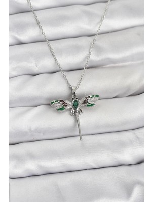 Mabelme Store Mey Ithalat® 316L Çelik Zincir Gümüş Renk Yusufçuk Model Zirkon Taşlı Kadın Kolye