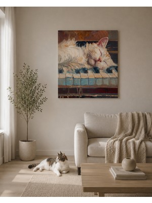 Othello Art Uyuyan Kedi Piyano Temalı Kanvas Tablo – Sanatsal Dekoratif Ev ve Salon Duvar Tablosu