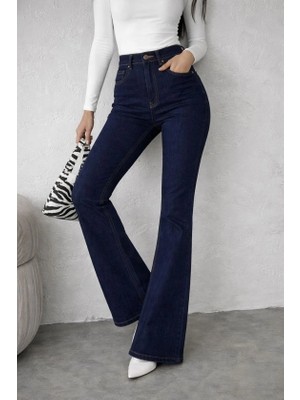 Dolunay Store Kadın Yüksek Bel Ispanyol Paça Kot Pantolon