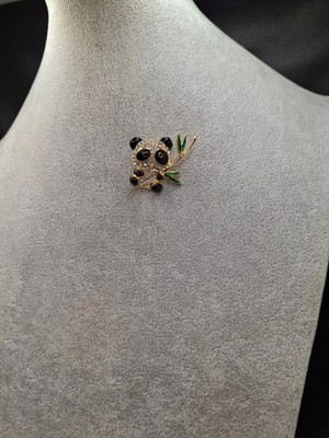 Han Ticarethane Altın Renk Taşlı Panda Model Broş