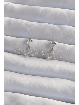 Mabelme Store Mey Ithalat® Pirinç Gümüş Renk Zirkon Taşlı Zikzak Küpe