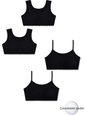 Panfilia %95PAMUKLU Kız Çocuk Likralı Penye Pedli Alıştırma Sütyeni 4'lü Set / Yarım Atlet