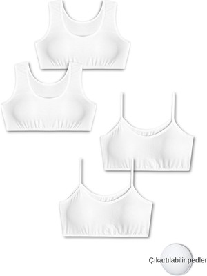 Panfilia %95PAMUKLU Kız Çocuk Likralı Penye Pedli Alıştırma Sütyeni 4'lü Set / Yarım Atlet