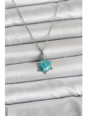 Mabelme Store Mey Ithalat® 316L Çelik Zincir Gümüş Renk Kaplumbağa Model Kadın Kolye