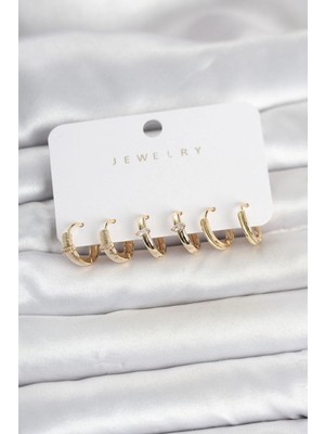 Mabelme Store Mey Ithalat® Pirinç Gold Renk Halka Kadın Küpe Seti
