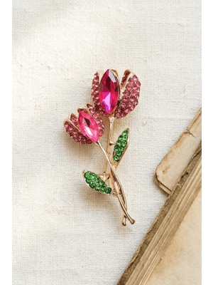 BB Bi Butik Shop Pembe Lale Buketi Taşlı Broş