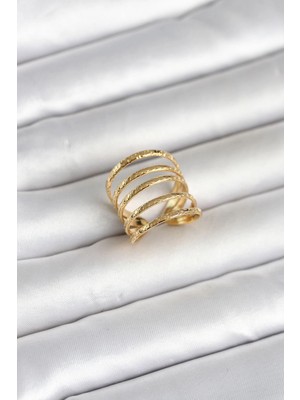 Mabelme Store Mey Ithalat® 316L Çelik Gold Renk Sıralı Model Kadın Yüzük