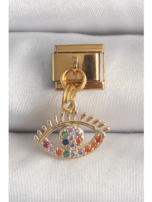 Erdo Ticaret Buğz 316L Çelik Gold Renk Sallantı Renkli Zirkon Taşlı Göz Model Nomination Charm