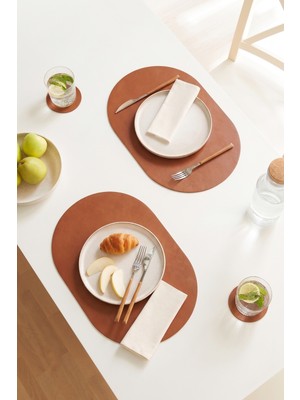 Home Wave 2'li Taba/gri Renk Suni Deri Amerikan Servis Set 45 x 30 cm