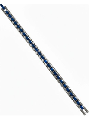 Evolvera Rodyum-Mavi Çelik  Erkek Çelik Bileklik Boy 21.5 cm / En 0.8 Mm  - EBL0068