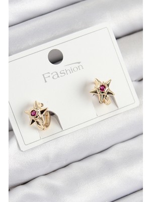 Erdo Ticaret Buğz Pirinç Zirkon Taşlı Yıldız Model Gold Renk Çocuk Küpe