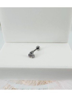 Evolvera Rodyum Zirkon Taşlı Uç Kısmı : Pirinç Kıkırdak Bar Uzunluğu : 6 mm / Bar Kalınlığı 0.8 mm / Top Boyu 3 mm - PT0035