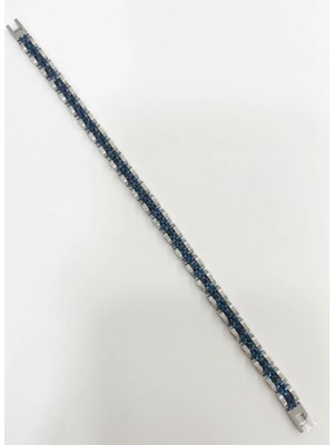 Evolvera Rodyum-Mavi Çelik  Erkek Çelik Bileklik Boy 21.5 cm / En 0.6 mm - EBL0080