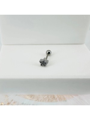 Evolvera Rodyum Zirkon Taşlı Uç Kısmı : Pirinç Kıkırdak Bar Uzunluğu : 6 mm / Bar Kalınlığı 0.8 mm / Top Boyu 3 mm - PT0031