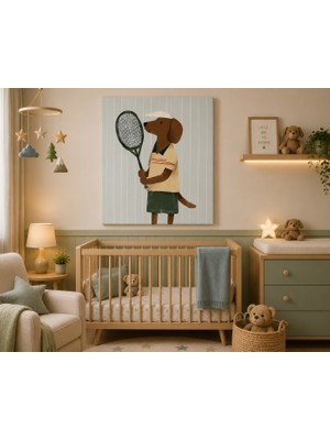 Othello Art Tenis Oynayan Sevimli Köpek Çocuk Odası Kanvas Tablo – Eğlenceli Dekoratif Duvar Tablosu