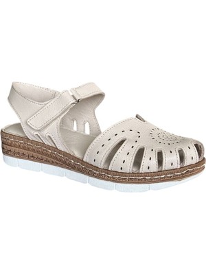 Cex 26Y NBL07 Krem Kadın Hakiki Deri Günlük Sandalet