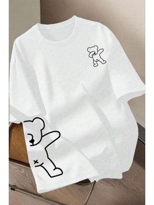 Oksit Ayıcık Baskılı Unisex Oversize Sokak Stili T-Shirt