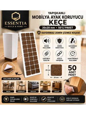 ESBH Yapışkanlı Mobilya Ayak Koruyucu Keçe 20X20 mm 50'li Paket – Kaydırmaz Zemin Çizmez Keçesi