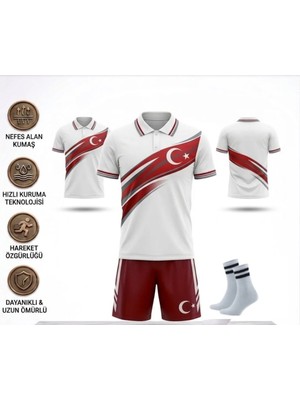 Yenteks Türkiye Polo Yakalı Çocuk Futbol Forması Takımı Özel Tasarım  3'lü Set Forma+ Short+Çorap (KODY02)