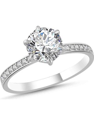 La Mia Felicita 925 Ayar Gümüş 7 Karat Moissanite Taşlı Tektaş Yüzük | Yüksek Işıltılı Premium Zarafet