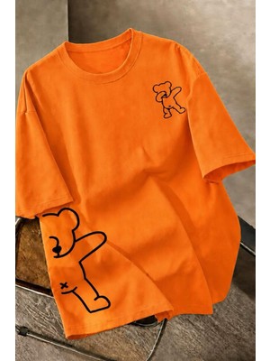 Oksit Ayıcık Baskılı Unisex Oversize Sokak Stili T-Shirt