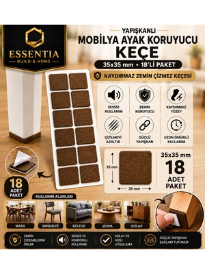 ESBH Yapışkanlı Mobilya Ayak Koruyucu Keçe 35X35 mm 18'li Paket – Kaydırmaz Zemin Çizmez Keçesi