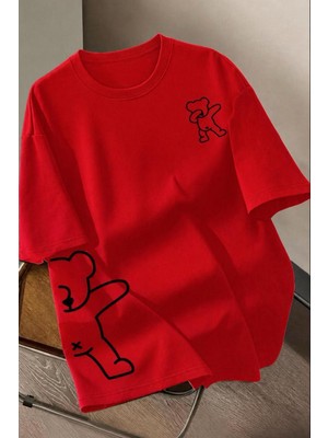 Oksit Ayıcık Baskılı Unisex Oversize Sokak Stili T-Shirt