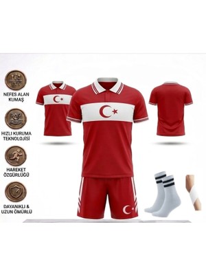 Yenteks Türkiye Polo Yakalı Çocuk Futbol Forması Takımı Özel Tasarım  4'lü Set Forma+ Short+Çorap+Bileklik (KODY03)