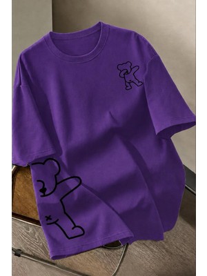Oksit Ayıcık Baskılı Unisex Oversize Sokak Stili T-Shirt