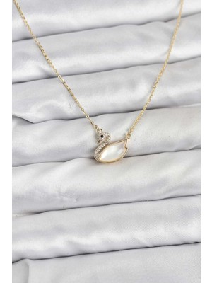 Yıldız Ticaret Mey Ithalat® Pirinç Gold Renk Kuğu Model Kadın Kolye