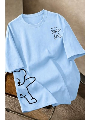 Oksit Ayıcık Baskılı Unisex Oversize Sokak Stili T-Shirt