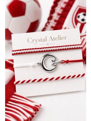 Crystal Atelier Kırmızı Beyaz Ay Yıldız Makrome Taraftar Bileklik Seti El Yapımı Ayarlanabilir