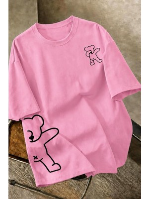 Oksit Ayıcık Baskılı Unisex Oversize Sokak Stili T-Shirt