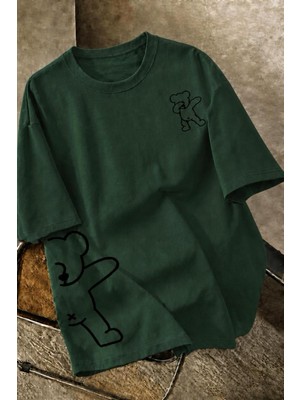 Oksit Ayıcık Baskılı Unisex Oversize Sokak Stili T-Shirt