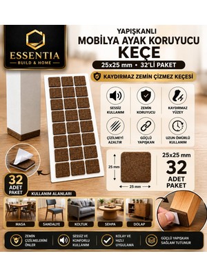 ESBH Yapışkanlı Mobilya Ayak Koruyucu Keçe 25X25 mm 32'li Paket – Kaydırmaz Zemin Çizmez Keçesi