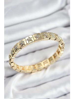 Mabelme Store Mey Ithalat® Pirinç Zirkon Taşlı Yıldız Model Gold Renk Lastikli Kadın Bileklik