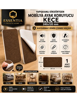 ESBH Yapışkanlı Dikdörtgen Mobilya Ayak Koruyucu Keçe 240X120 mm – Kaydırmaz Zemin Çizmez Keçesi