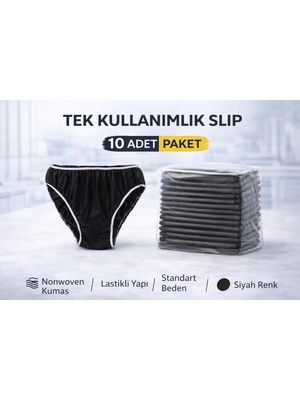 Bezos Tek Kullanımlık Slip 10 Adet Nonwoven Kumaş Siyah Lastikli Standart Beden