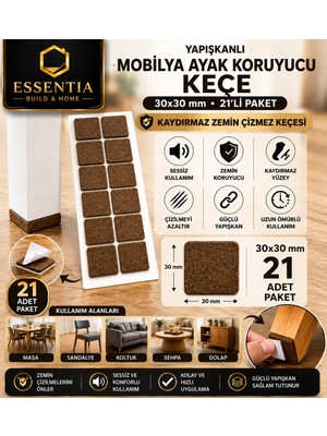 ESBH Yapışkanlı Mobilya Ayak Koruyucu Keçe 30X30 mm 21'li Paket – Kaydırmaz Zemin Çizmez Keçesi