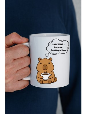 Bezos Caffeine Because Adulting Is Hard Yazılı Kupa Model 207 Komik Tasarım Seramik Kahve Kupası Hediye Seçeneği