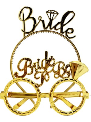 TeknoKapsül Bride Yazılı Taç Bride To Yazılı Gözlük Seti Altın Renk