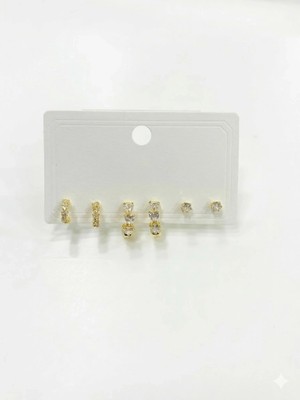 TeknoKapsül Zirkon Taşlı Pirinç Altılı Kombin Küpe - KP00615