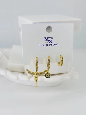 TeknoKapsül Zirkon Taşlı Üçlü Kombin Küpe - KP00395