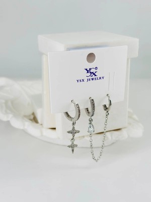 TeknoKapsül Zirkon Taşlı Üçlü Kombin Küpe - KP00374